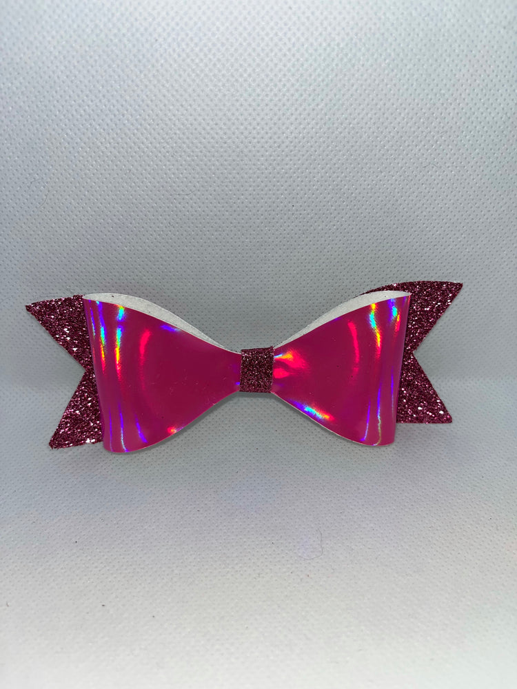 Pink faux leather bow