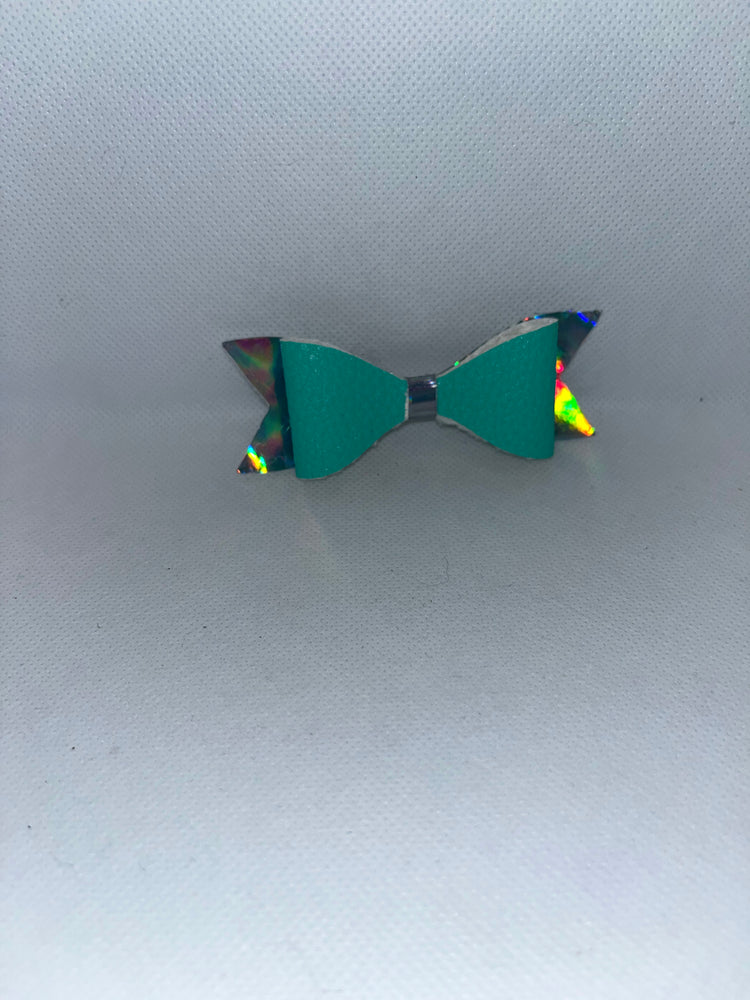 Blue faux leather bow