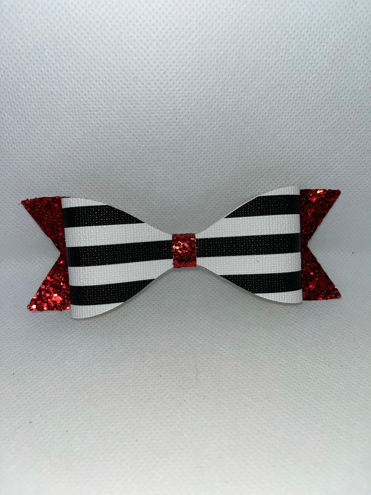 Black stripped faux leather bow