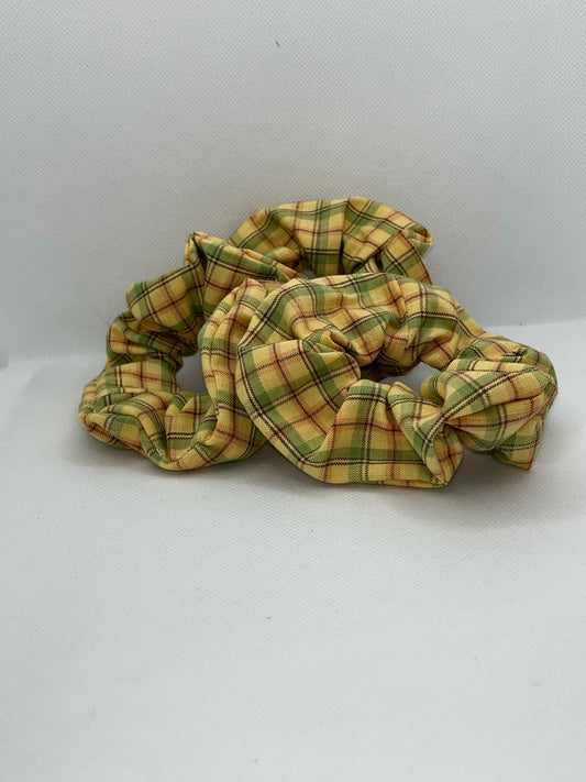 Yellow and green plaid hair scrunchie
