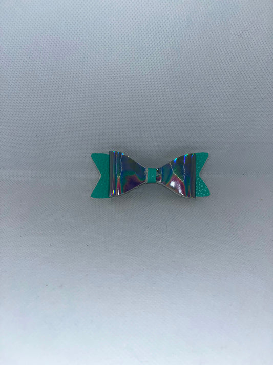 Blue faux leather bow
