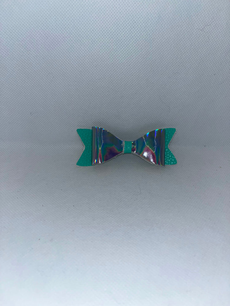 Blue faux leather bow