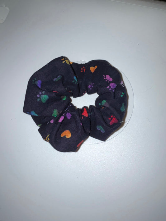 Rainbow paw print hair scrunchie