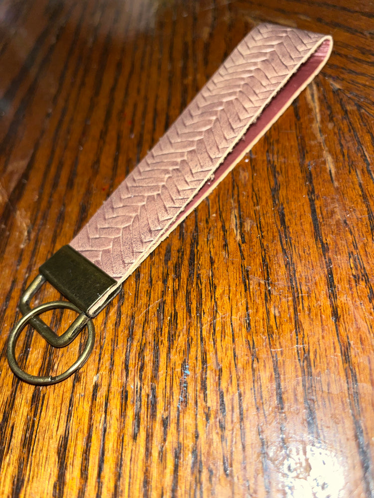 Brown faux leather keychain with rose gold vinyl