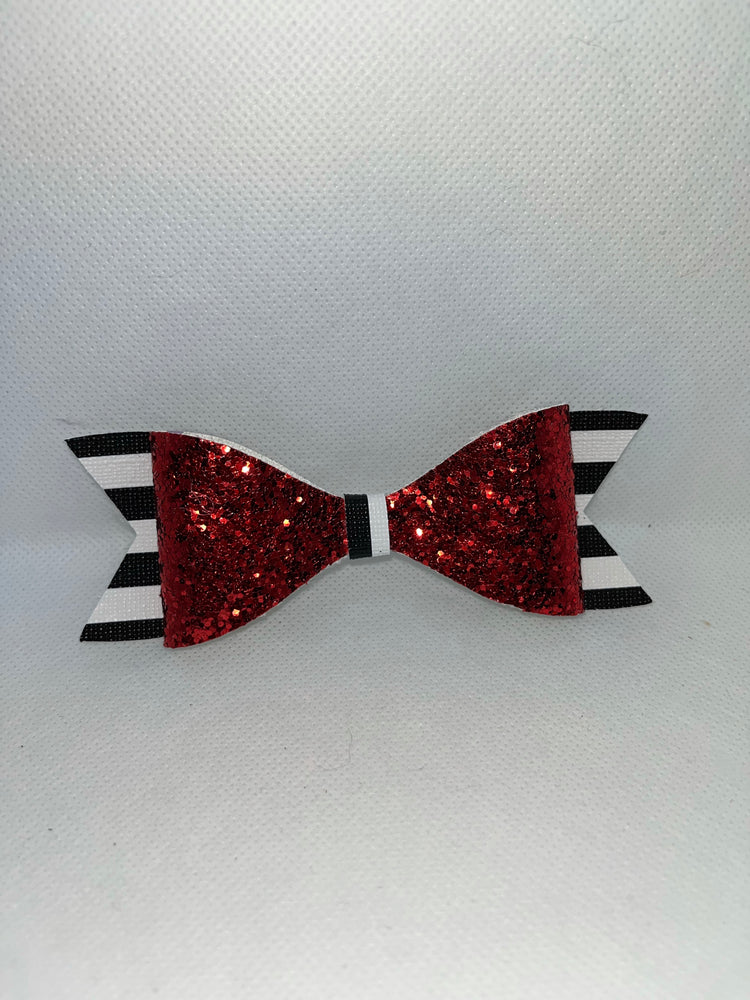 Black stripped faux leather bow