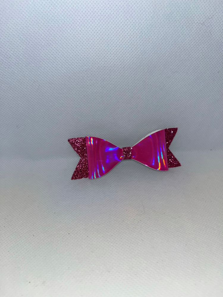 Pink faux leather bow