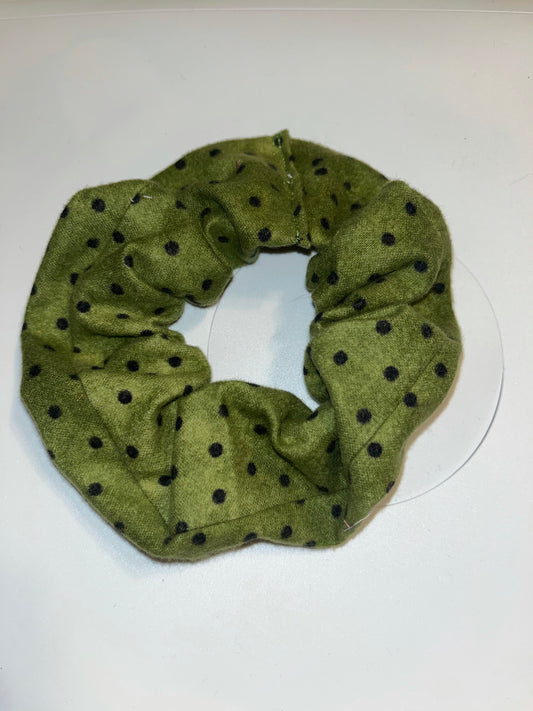 Green with black polkadots hair scrunchie
