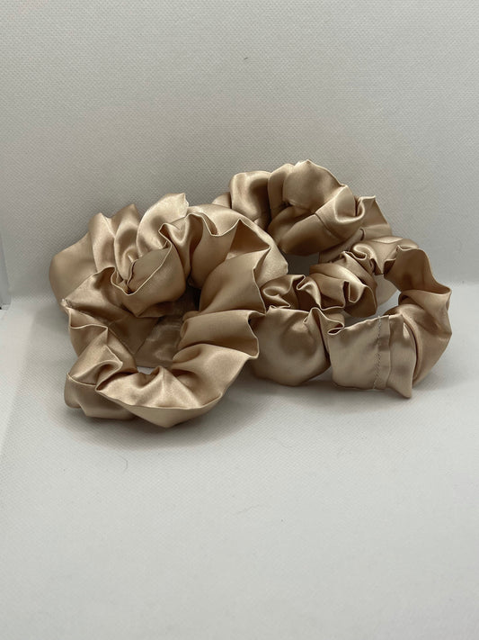 Tan silk hair scrunchie
