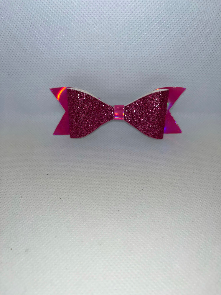 Pink faux leather bow