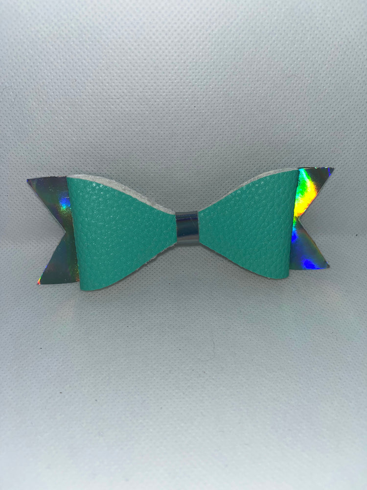 Blue faux leather bow