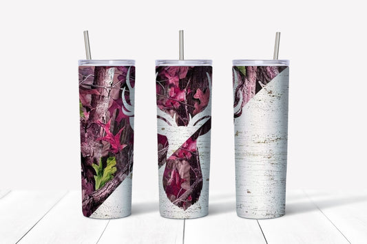 Pink camo deer sublimation tumbler